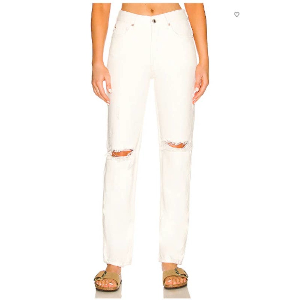 Free People The Lasso Jeans Button Fly White Denim‎ Size 26